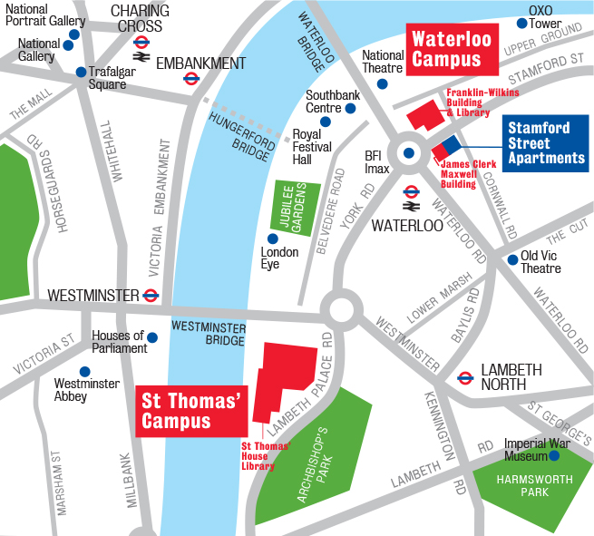 Waterloo and St Thomas' campuses location map