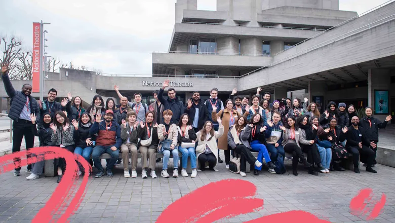 group outside national theatre entrance