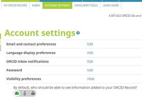 ORCID Account Settings image