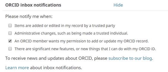 ORCiD email frequency - fine tuning