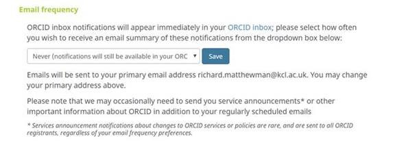 ORCiD email frequency