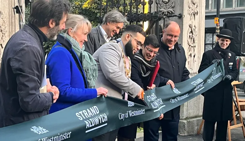 Representatives including the Lord Mayor of Westminster Hamza Taouzzale and King's President & Principal Shitij Kapur officially open the space. 