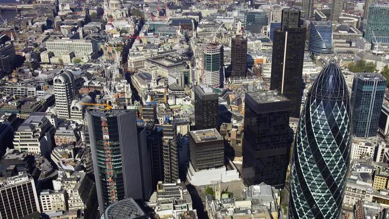 Aerial view of the City of London_ the financial centre of the capital