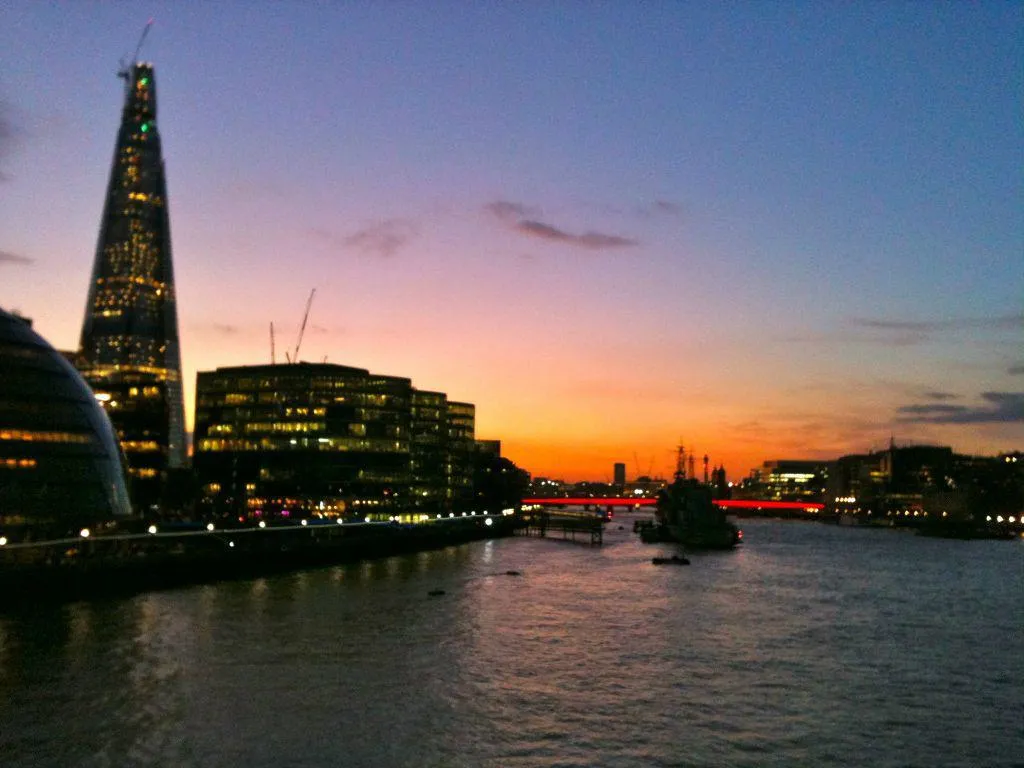 Sunset river view of the Thames in central London