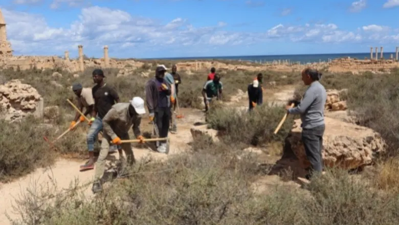 Work on vegetation control being conducted during the mission at the site of Sabratha.