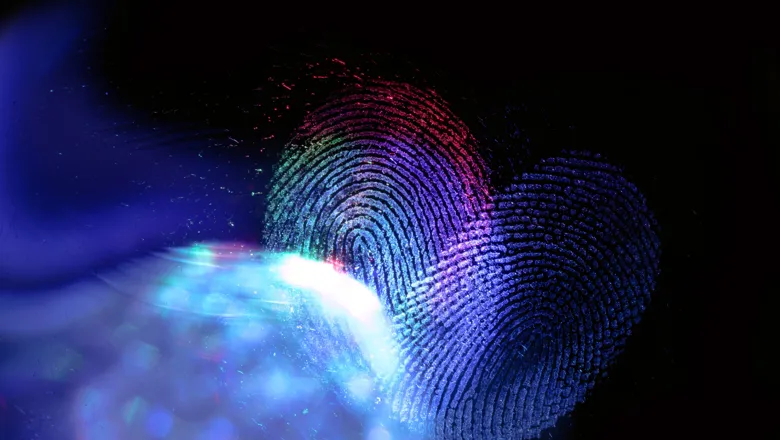 Macro photo of two multicoloured fingerprints. Shutterstock