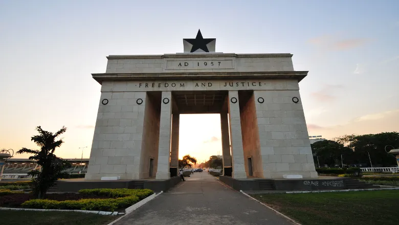 Independence Arch Accra, Ghana, commemorating freedom of Ghanaians from British Empire.