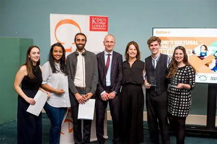 The King's Cultural Challenge winners pose with Professor Ian McFadzean and Deborah Bull