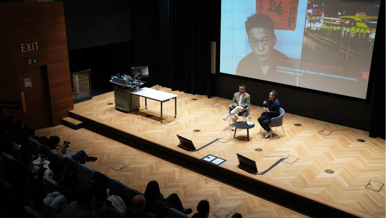 Lee Kang-sheng and Dr Victor Fan on stage at King's.