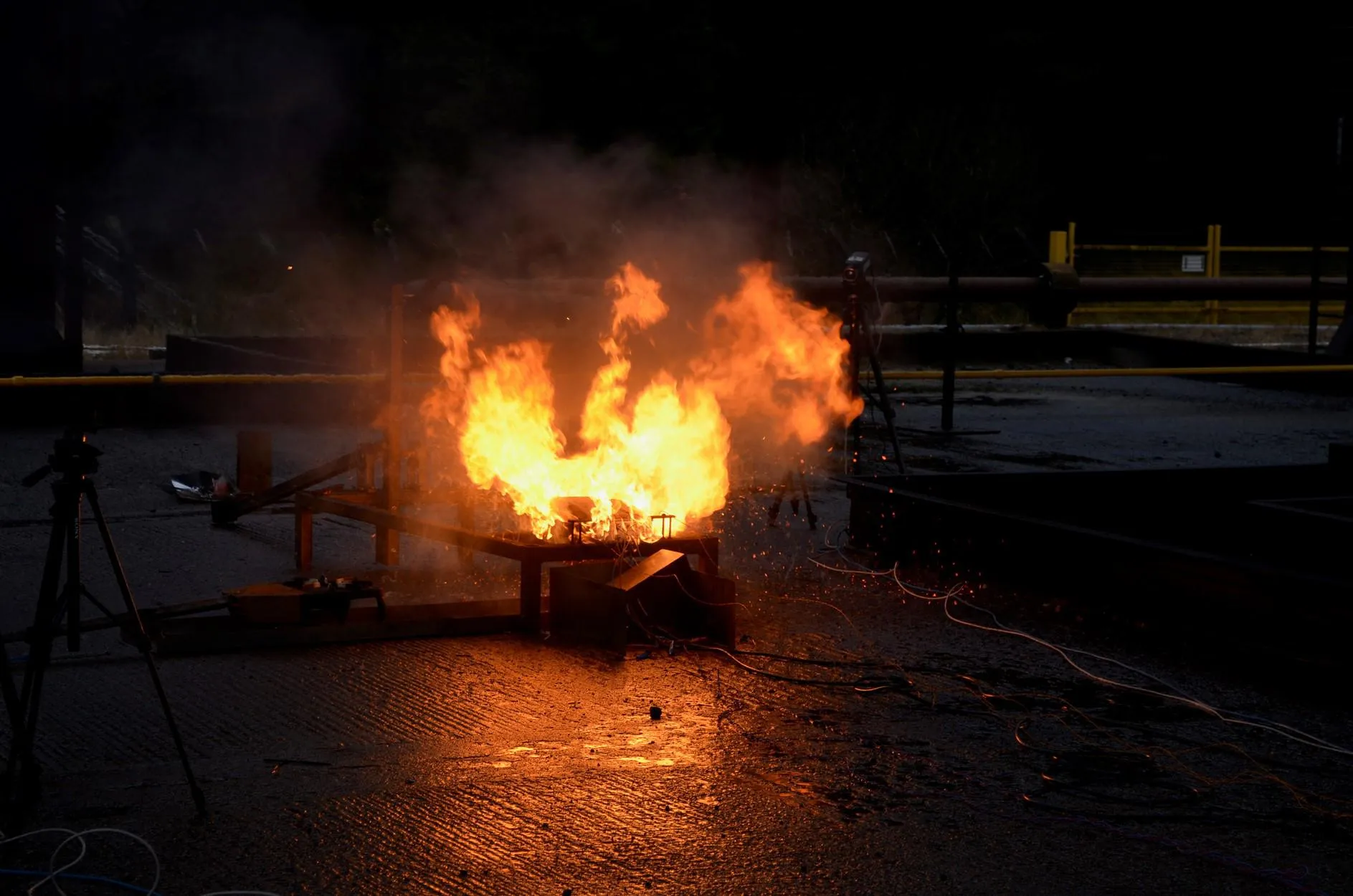 An image of a lithium-ion battery pack igniting from Dr Restuccia's research working in collaboration with Newcastle University.