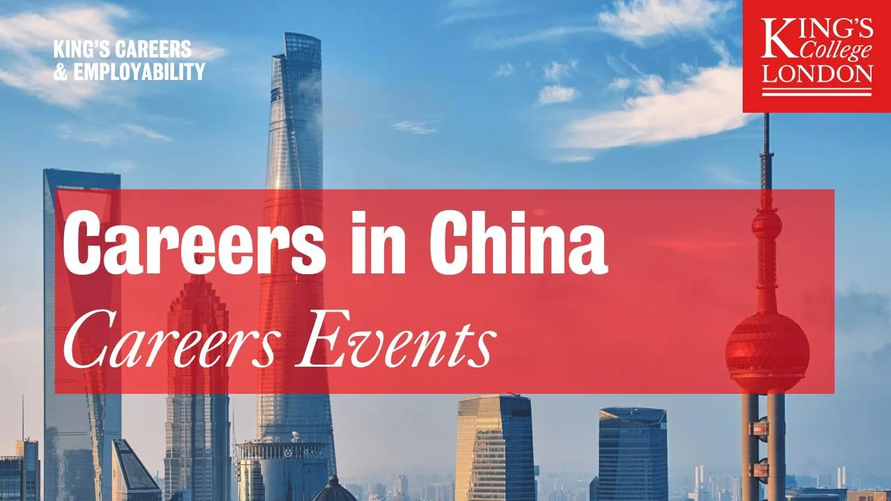 A cityscape with a red banner overlayed reading 'Careers in China Careers Events'.