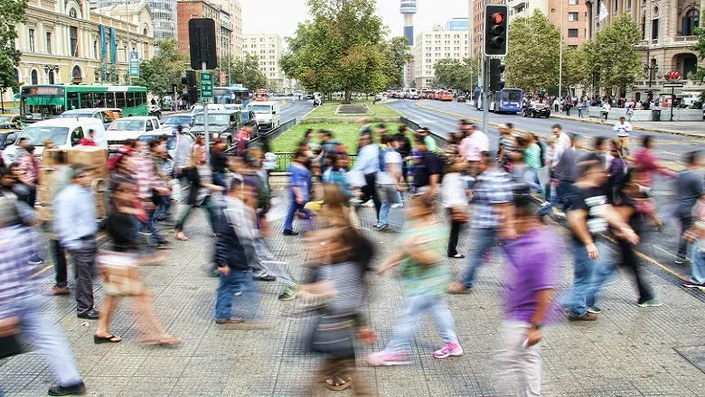 blurred crowd walking