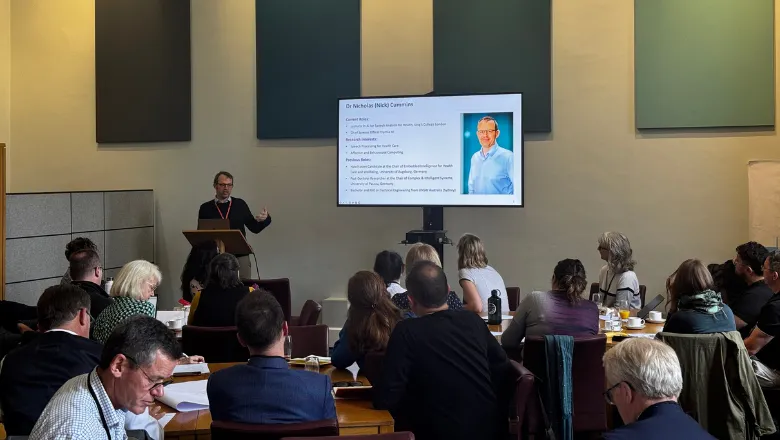 Nick Cummins presenting at the 'Exploring AI in the Armed Forces' event