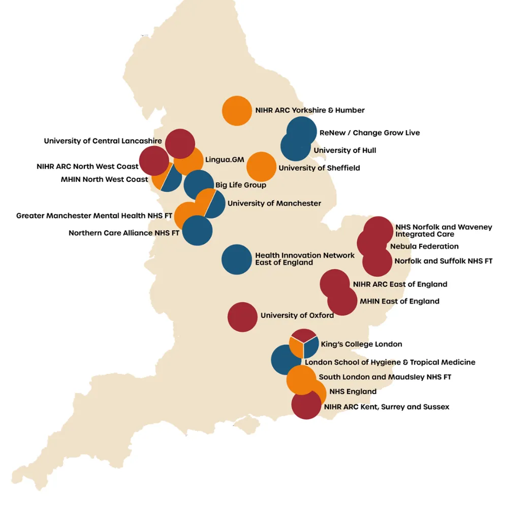 Map of the UK highlighting various institution locations across the country where speakers at an event were affiliated with