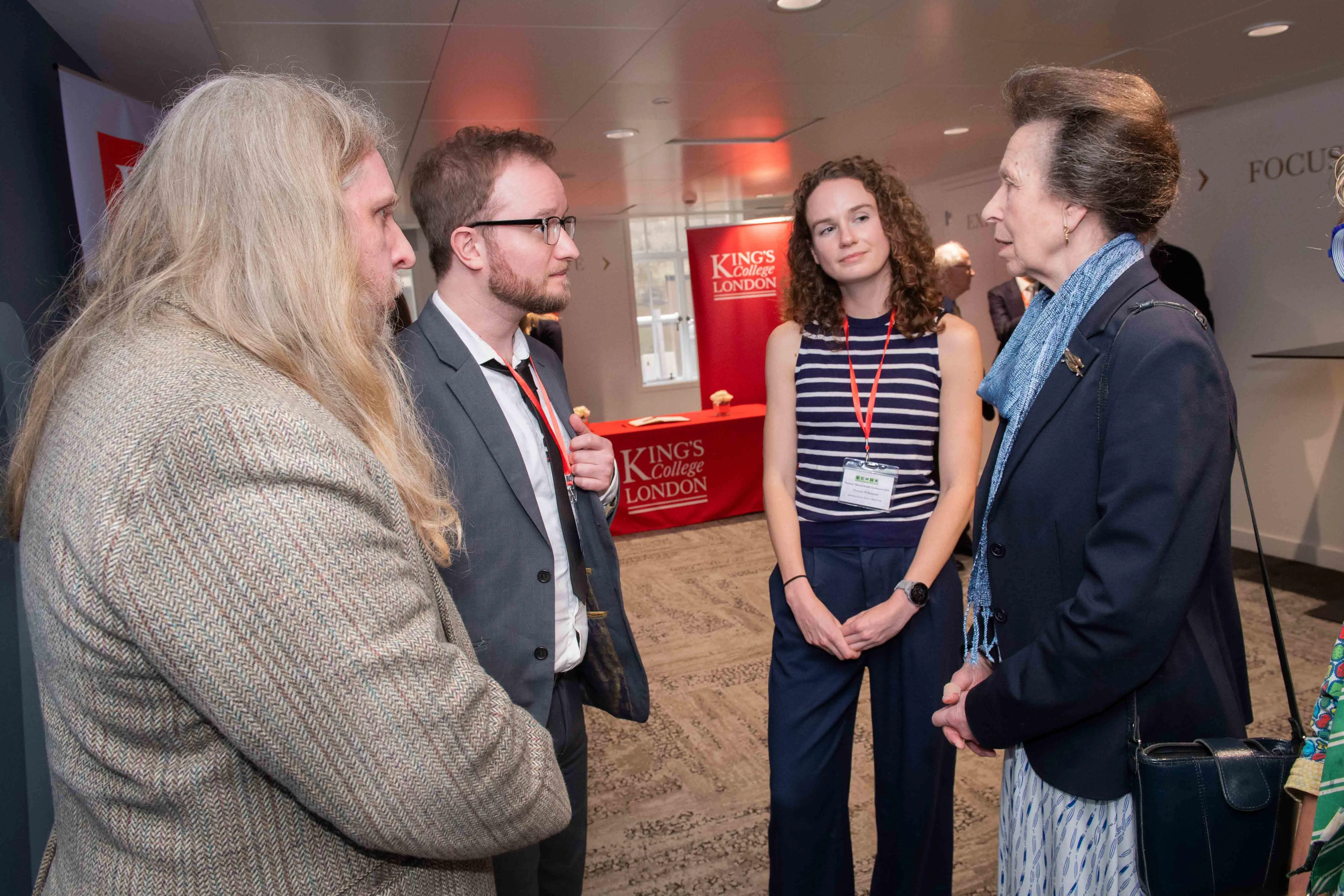 Dr Howard Burdett, Research Fellow at KCMHR, Dr Dan Dyball, Research Associate at KCMHR, Dr Victoria Williamson, President elect UK Psychological Trauma Society, and Research Fellow at KCMHR with Her Royal Highness. 