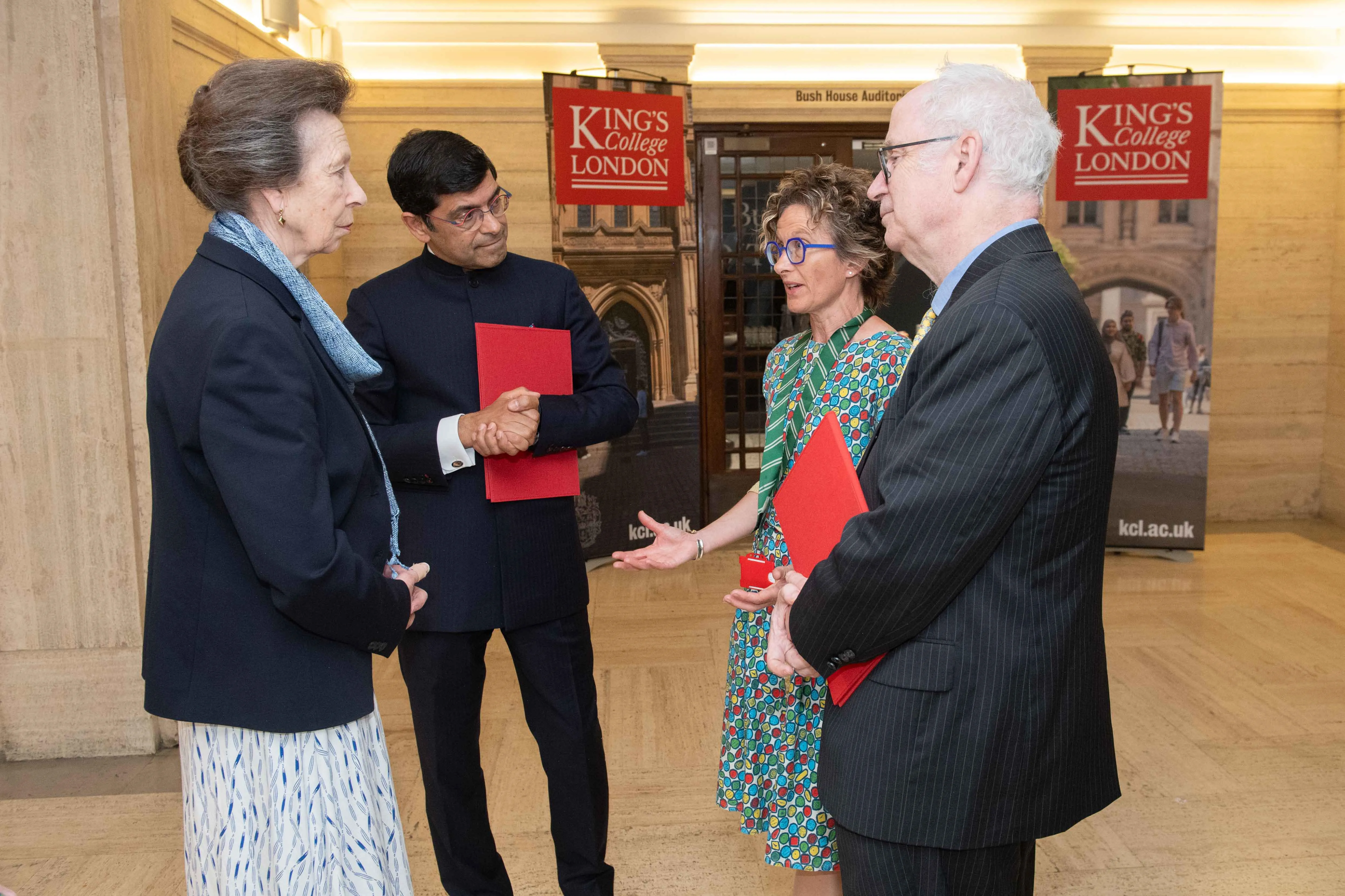 Her Royal Highness, Professor Shitij Kapur, Vice-Chancellor of King's College London, Professor Nicola Fear Co-director of KCMHR and Professor Sir Simon Wessely, Chair of KCMHR.