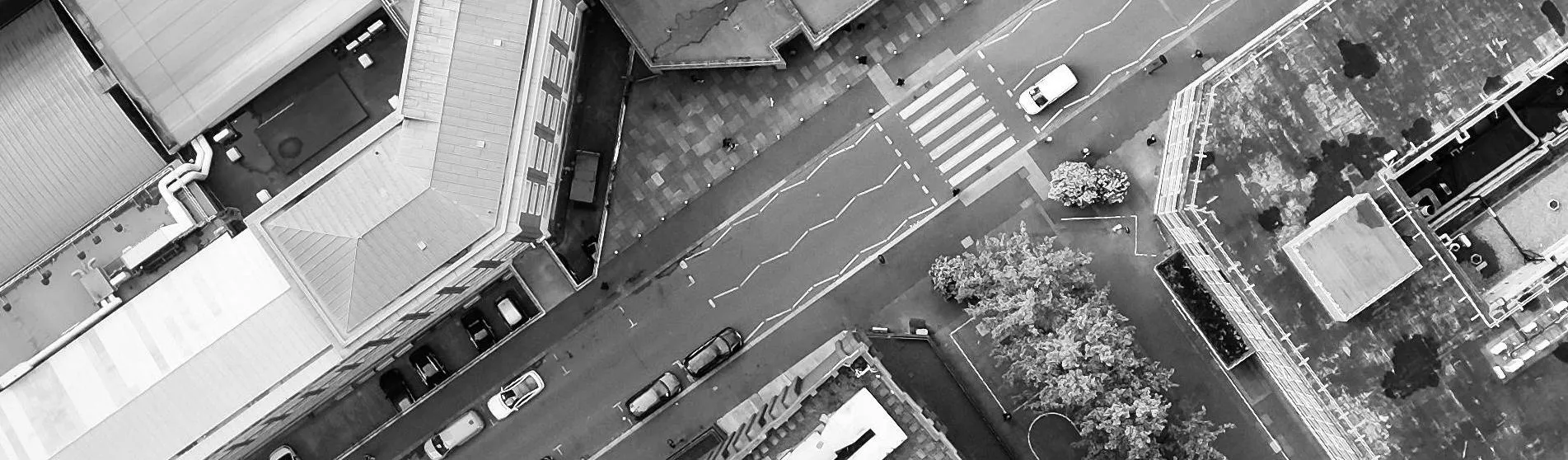 Black and white aerial construction shot