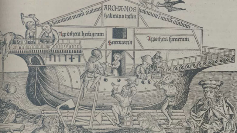 Woodcut of Noah's Ark from Nuremberg Chronicle, 1493