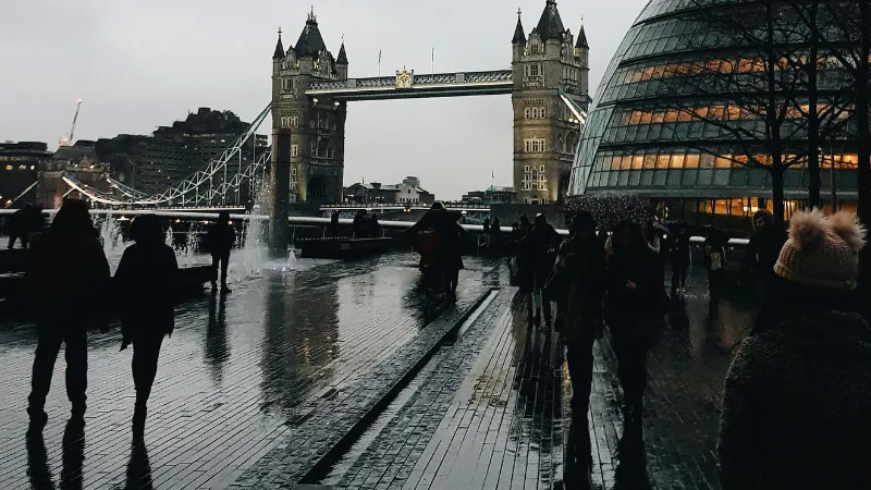 Tower Bridge and City Hall on a rainy day.