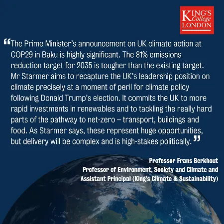 A copy of a quote from Prof Berkhout about a UK announcement on greenhouse gas emissions