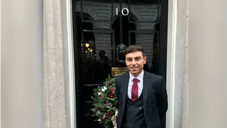 Jamie McGuire, MA student, outside 10 Downing St