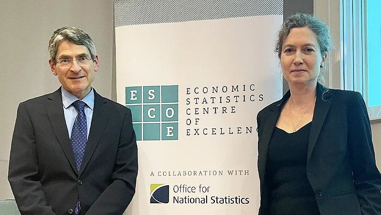 Professor Jonathan Haskel and Professor Rebecca Riley, ESCoE Director, at King's on 8 July 2024