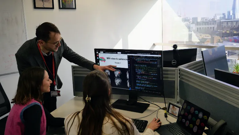 Project leads Dr Konrad Wagstyl, Dr Sophie Adler and Dr Mathilde Ripart, working on the MELD AI algorithm at King's College London blurred (2)