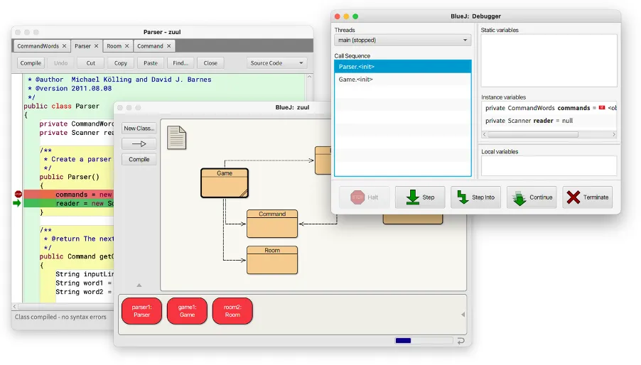 Figure 3: Example of the BlueJ environment and workflow.
