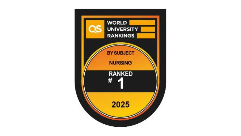 Badge for the QS World University Rankings by Subject Nursing ranked number 1 2025