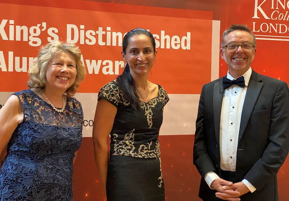 Dr Sabrina Bajwah with Professor Irene Higginson and Professor Richard Harding at awards ceremony