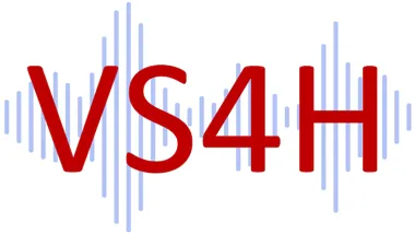 Light blue sound waves with V S 4 H in red writing