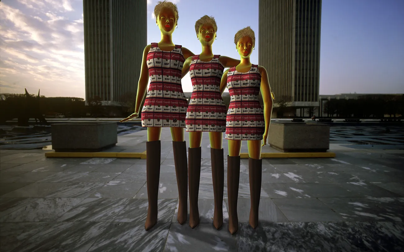 "E" the Virtual Supermodel: E in Warhol Dresses at Empire Plaza, Albany, NY