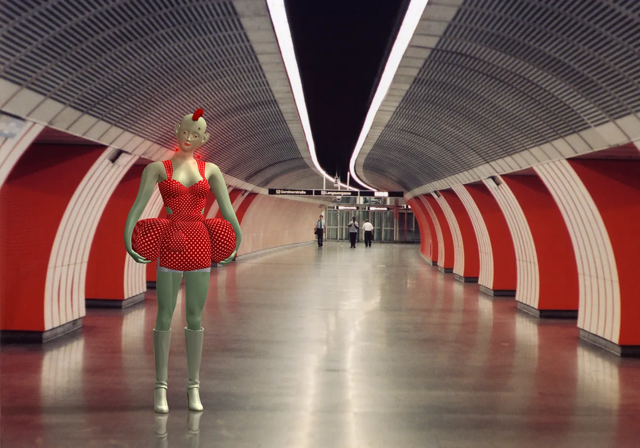 "E" the Virtual Supermodel: E in Thierry Mugler’s Apron Dress