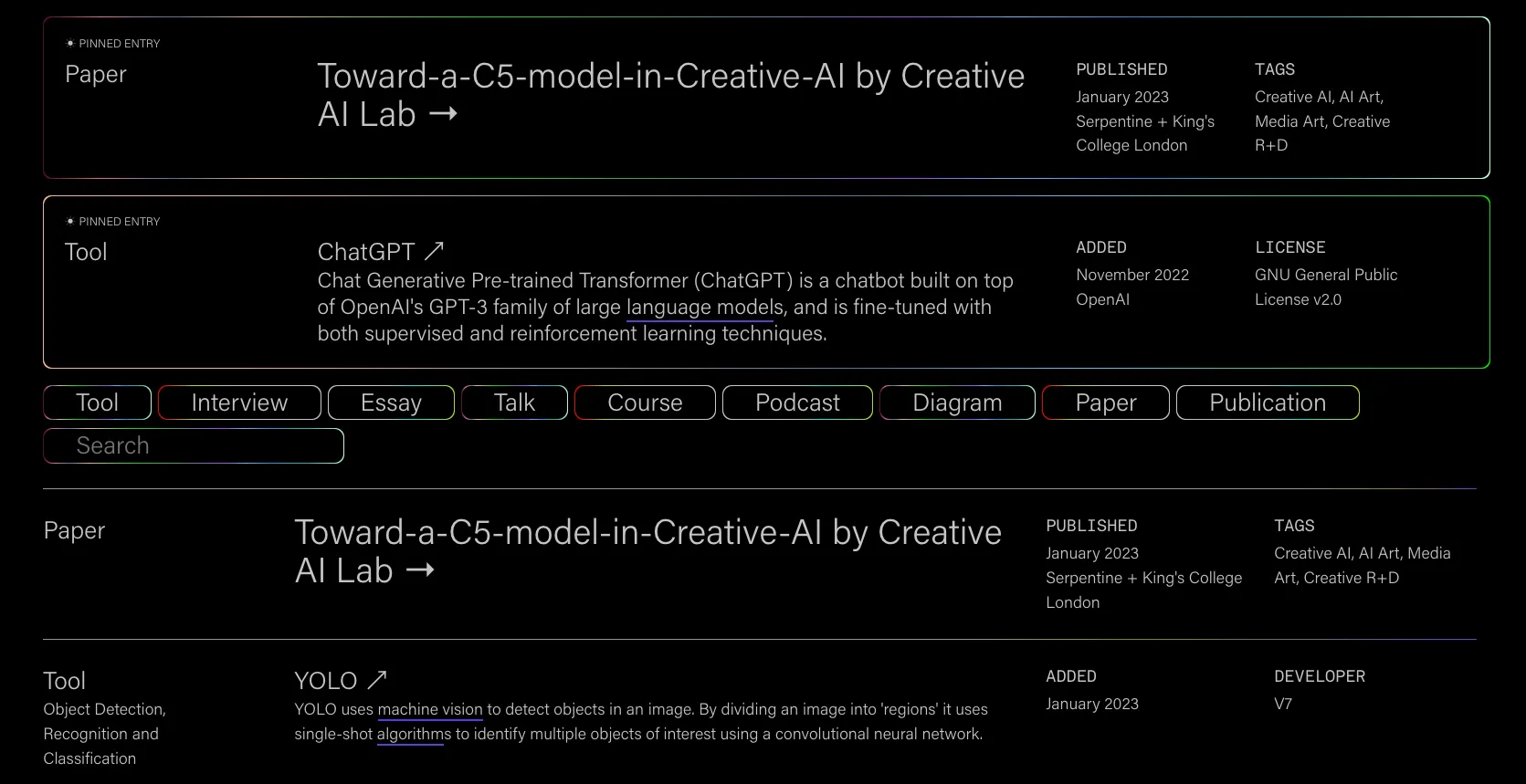 The image shows homepage of the Creative AI Lab's website.