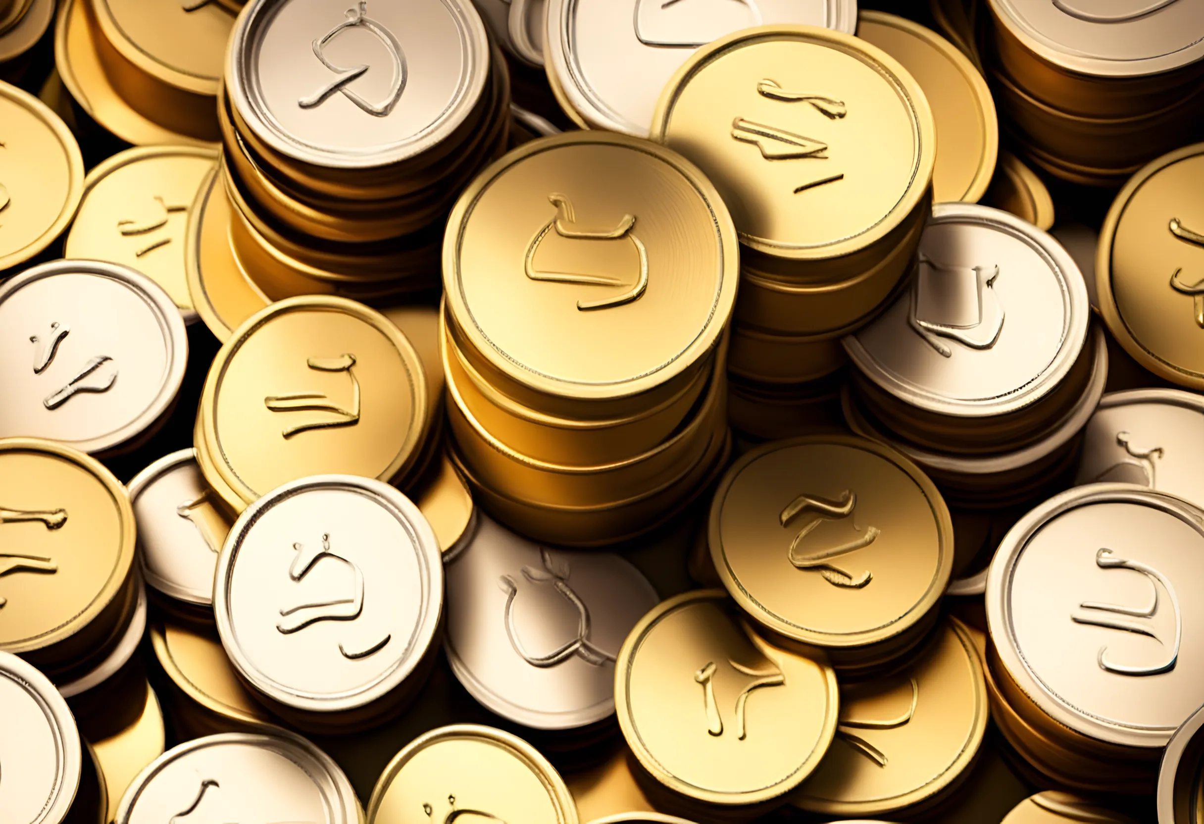 0_a pile of roblox like coins in the shape of_Astrid Van den Bossc
