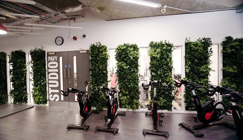 Spin bikes outside Pavy Studio in London Bridge Gym.