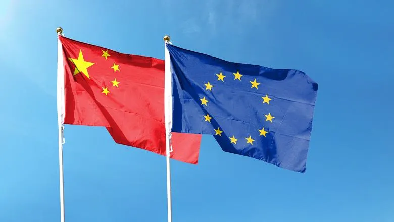 China-Europe flags at full mast