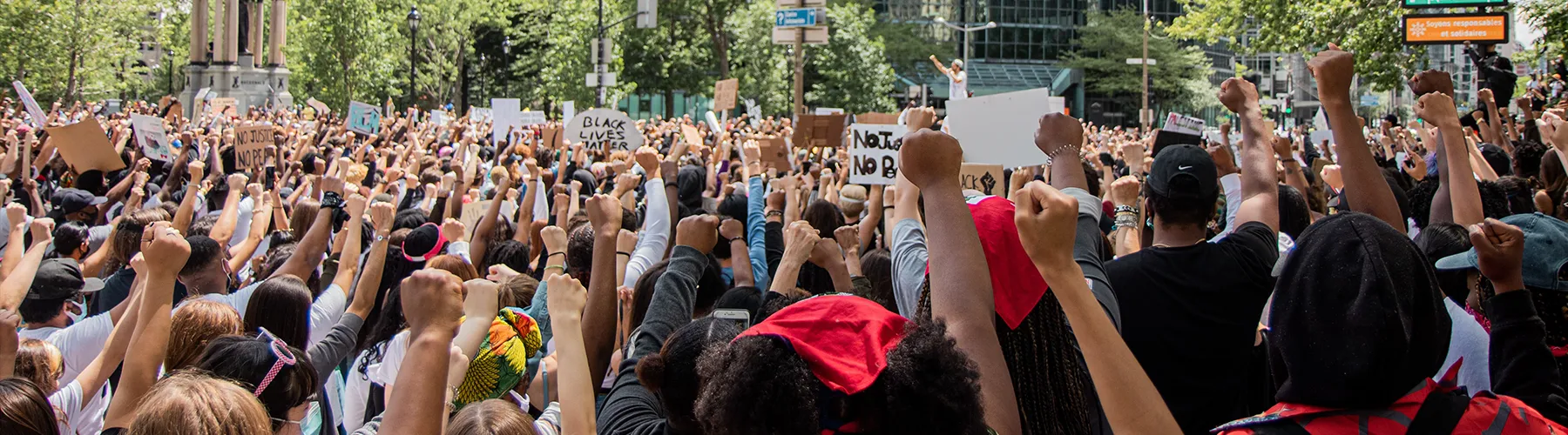 Crowd of people protesting