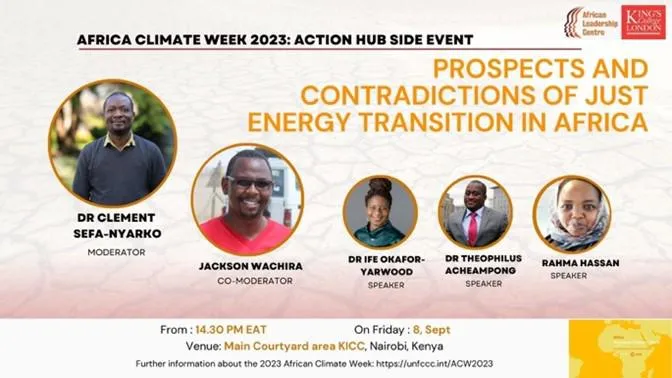 Event poster for: 'Prospects and Contradictions of Just Energy Transition in Africa'