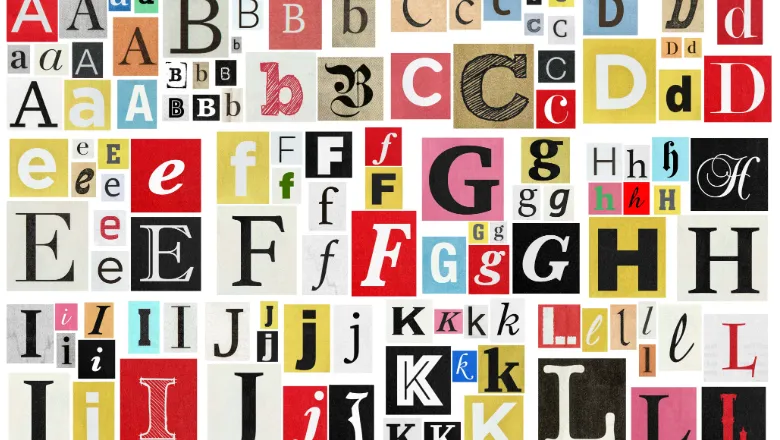 collage of magazine cut outs of letters a-l