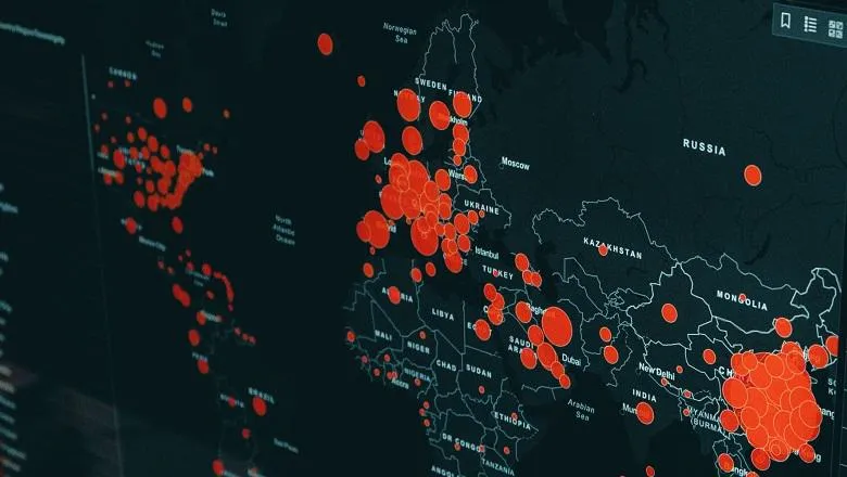 World map showing COVID-19 outbreaks