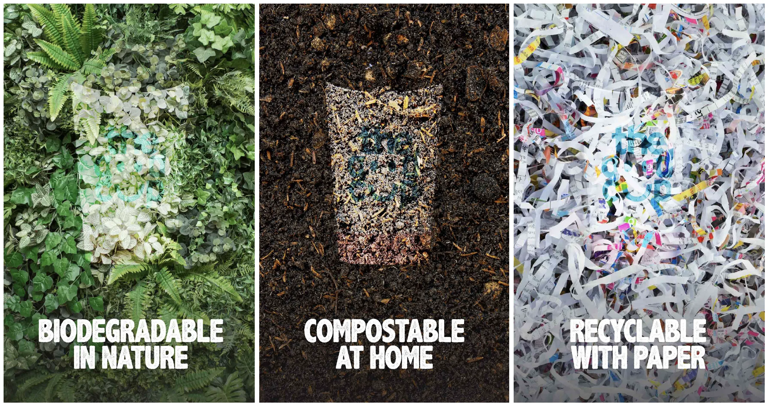 A three-panel image highlighting The Good Cup’s sustainability: 