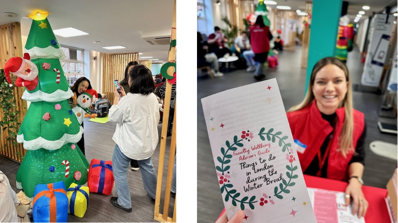 Two images of students taking part in Winter Buddies activities.